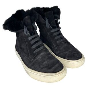 Vince Womens Black Suede Faux Fur Trim High Top Sneakers Shoes US 6 EUR 36